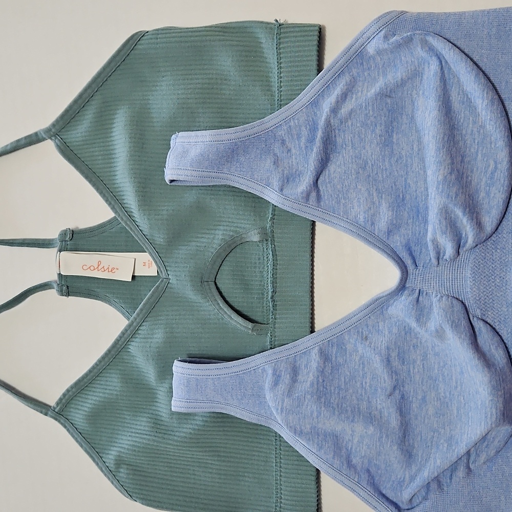 Colsie Ribbed Green and Soft Blue Bralettes Youth Size M - Picture 5 of 7